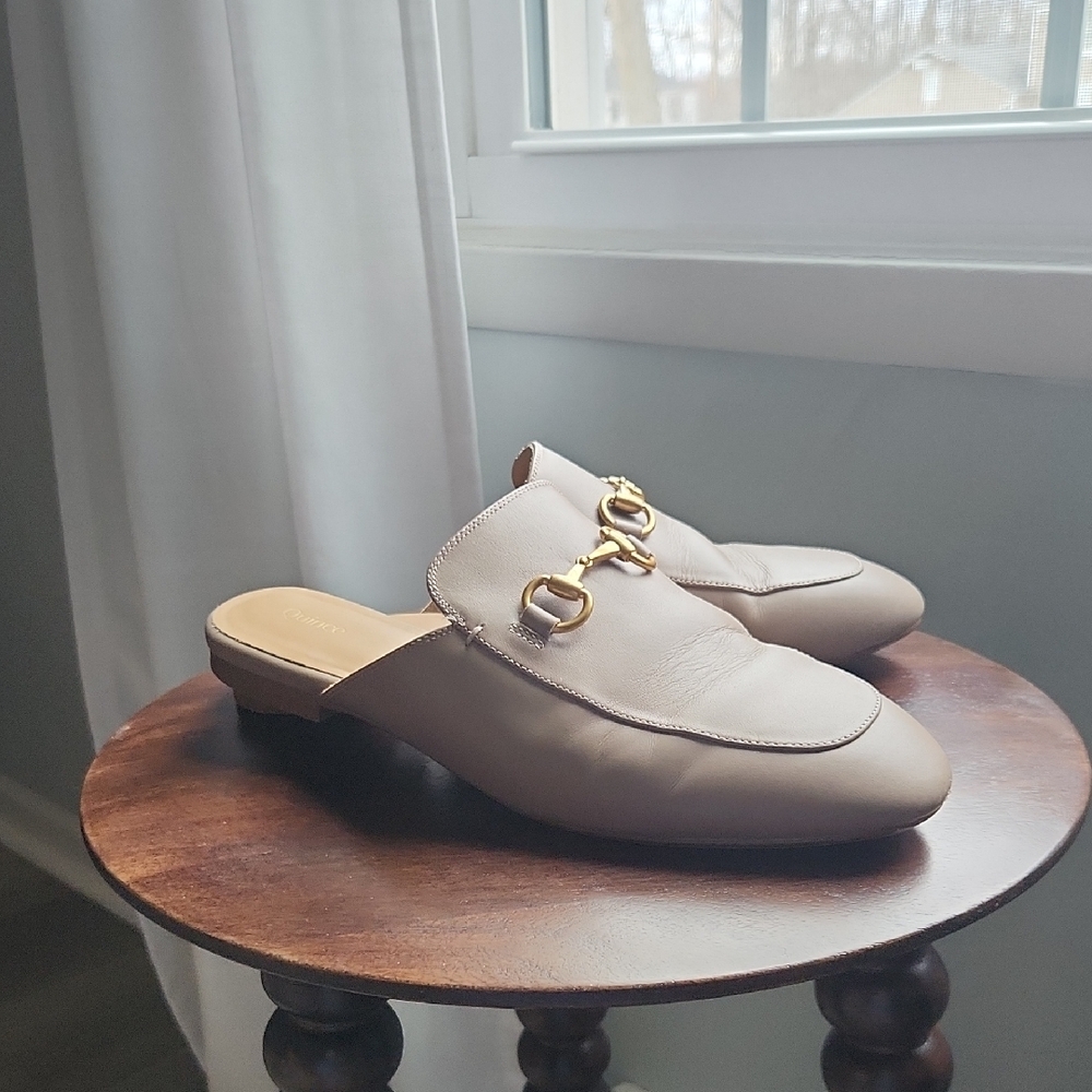 Women's Quince Slip-On Leather Mule with Gold Buckle